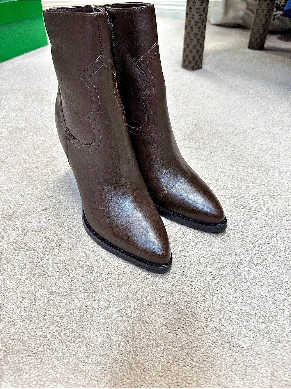 Nine West Leather Pointed-Toe Heeled Boots Brown Size 7M